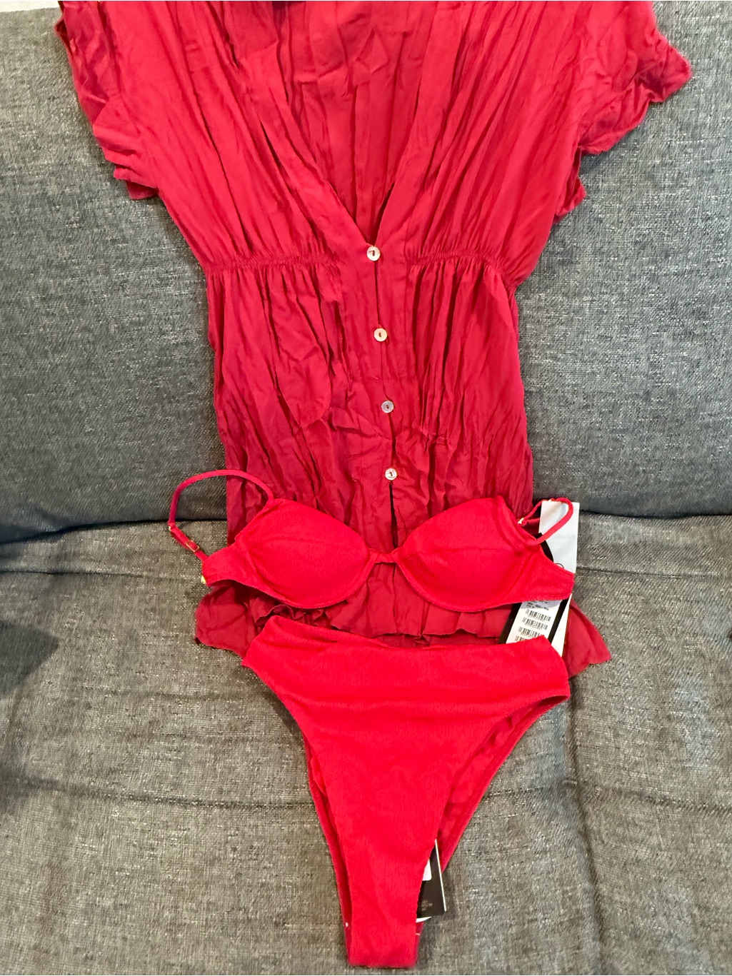 Vix Red Two-Piece Underwire Bikini Set Plus Cover Up In Cherry Color